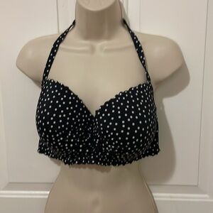 Halter black with white polkadots bikini top